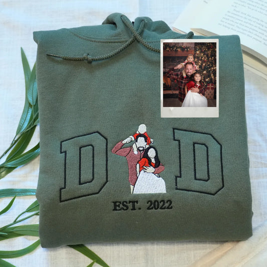 Custom Dad Photo Portrait Est Year Hoodie or Sweatshirt - Embroidered Gift for Father's Day Birthday