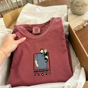 Personalized Dad T-Shirt, Father's Day Gift with Embroidered Photo Portrait, New Dad Sweatshirt or Hoodie