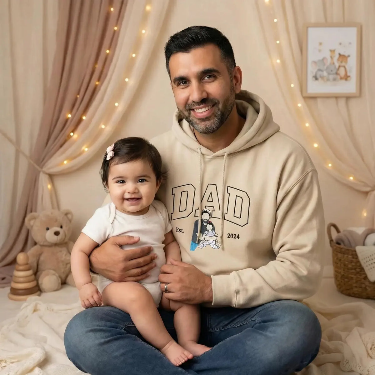 Personalized Mommy Daddy Photo Sweatshirt, Embroidered Matching Mom Dad Crewneck Hoodie