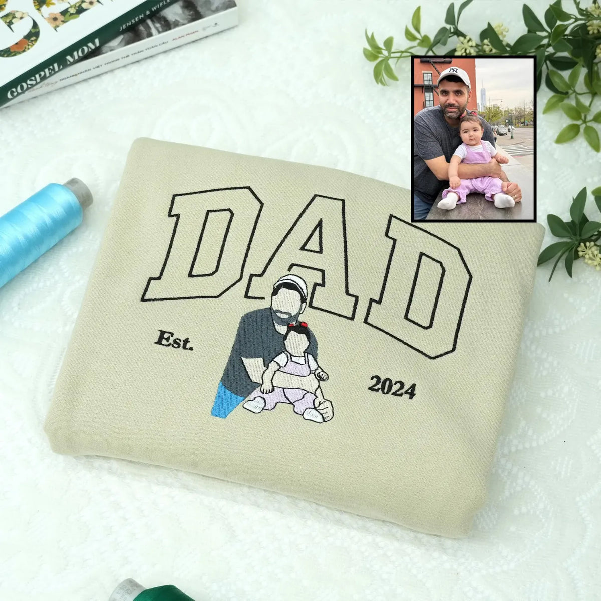 Personalized Mommy Daddy Photo Sweatshirt, Embroidered Matching Mom Dad Crewneck Hoodie