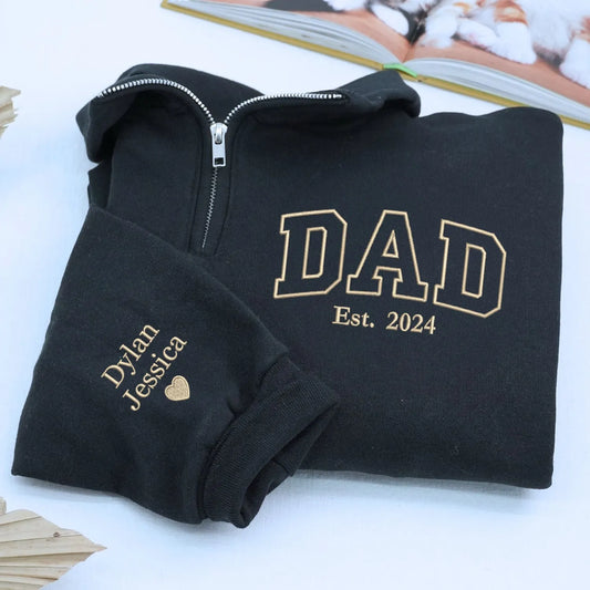 custom embroidered dad quarter zip sweatshirt with personalized name on chest for father gift