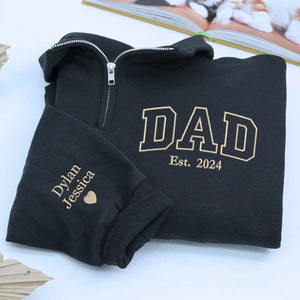 custom embroidered dad quarter zip sweatshirt with personalized name on chest for father gift