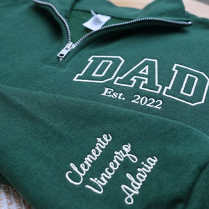 custom embroidered dad quarter zip sweatshirt with personalized name on chest for father gift