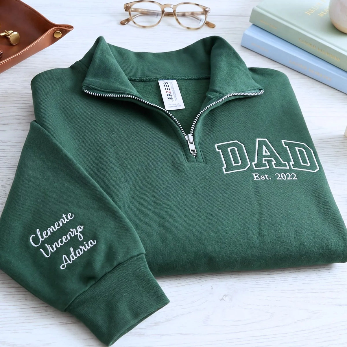 custom embroidered dad quarter zip sweatshirt with personalized name on chest for father gift