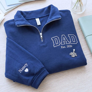 custom embroidered dad quarter zip sweatshirt with personalized name on chest for father gift