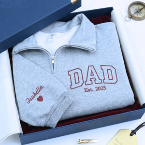 custom embroidered dad quarter zip sweatshirt with personalized name on chest for father gift