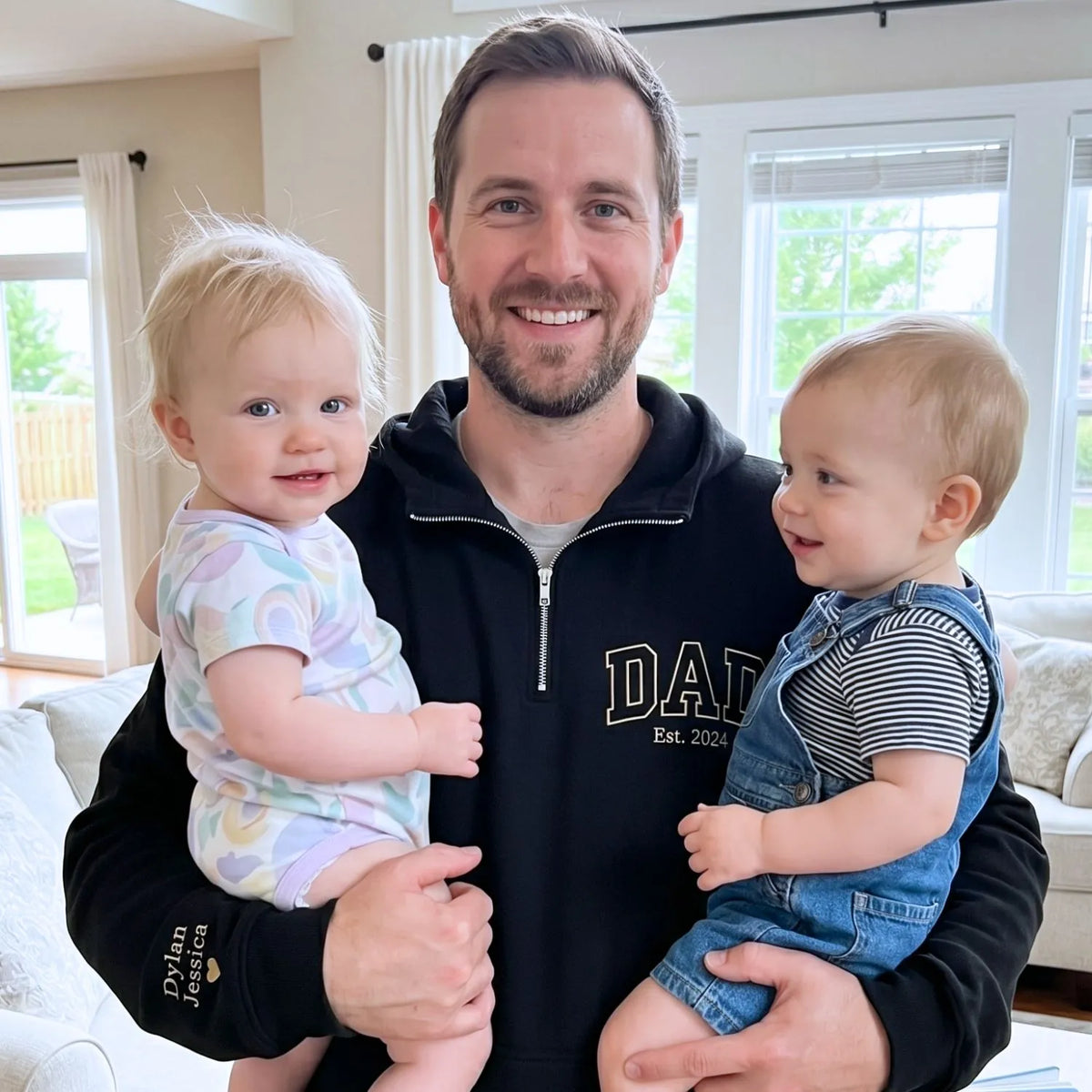 custom embroidered dad quarter zip sweatshirt with personalized name on chest for father gift