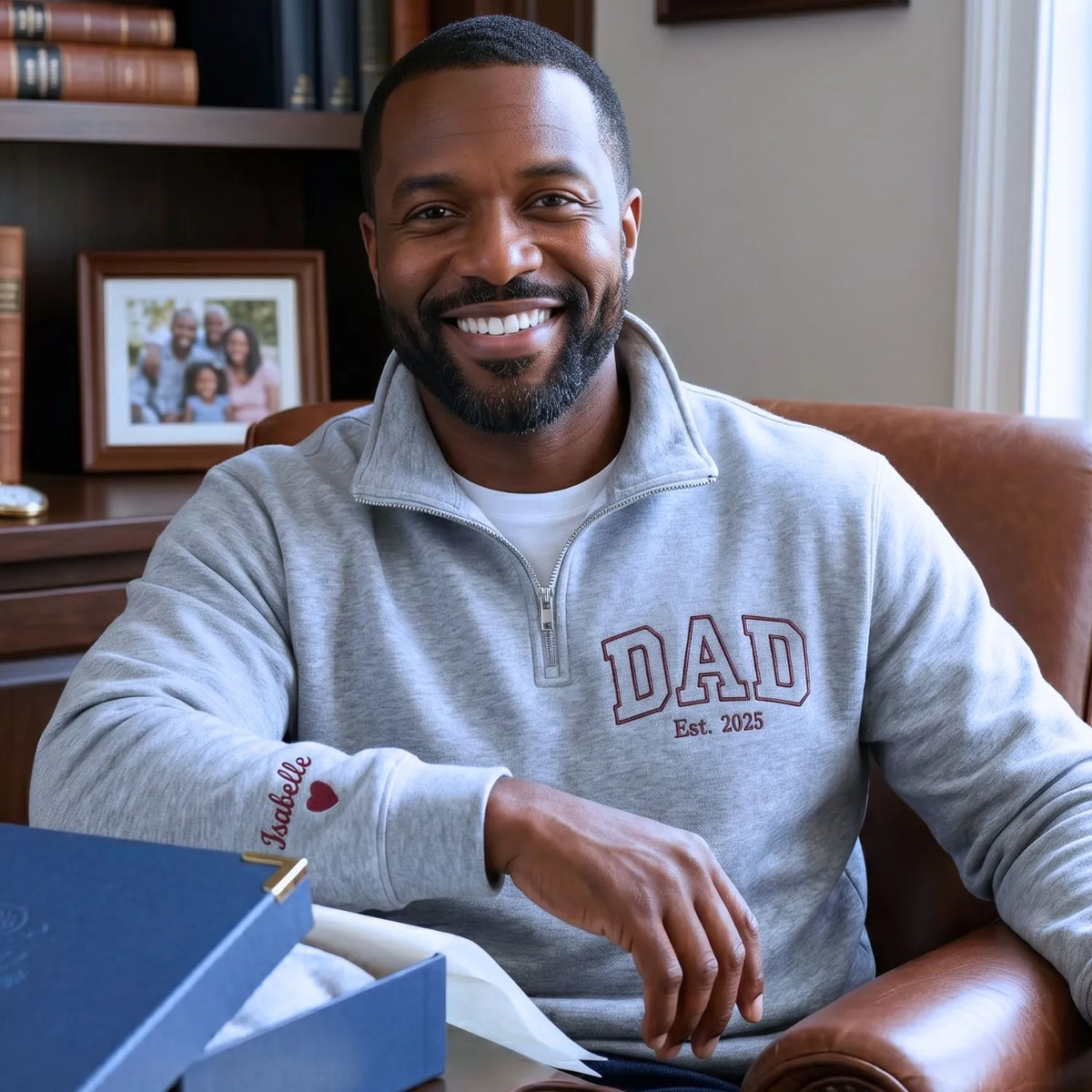 custom embroidered dad quarter zip sweatshirt with personalized name on chest for father gift