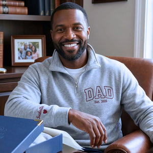 custom embroidered dad quarter zip sweatshirt with personalized name on chest for father gift