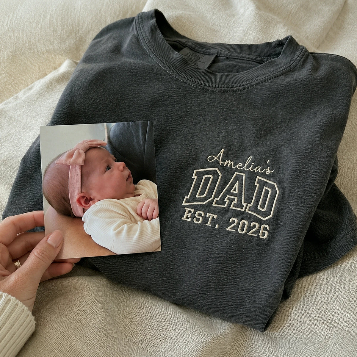 Personalized Dad Shirt with Kid Name Embroidered - Custom Fathers Day Gifts for Him, New Dad