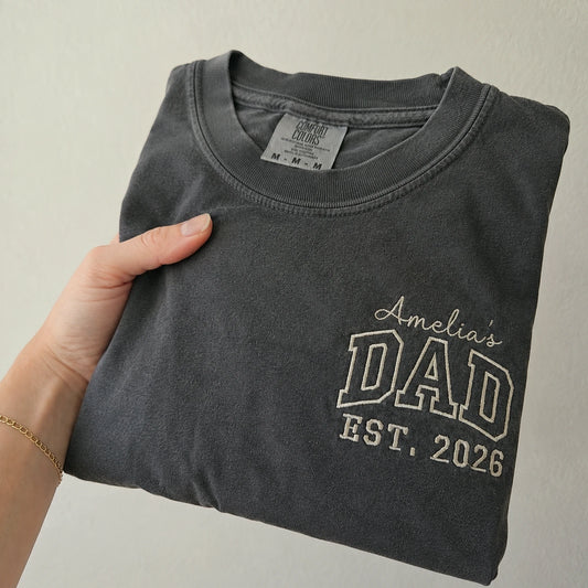 Personalized Dad Shirt with Kid Name Embroidered - Custom Fathers Day Gifts for Him, New Dad