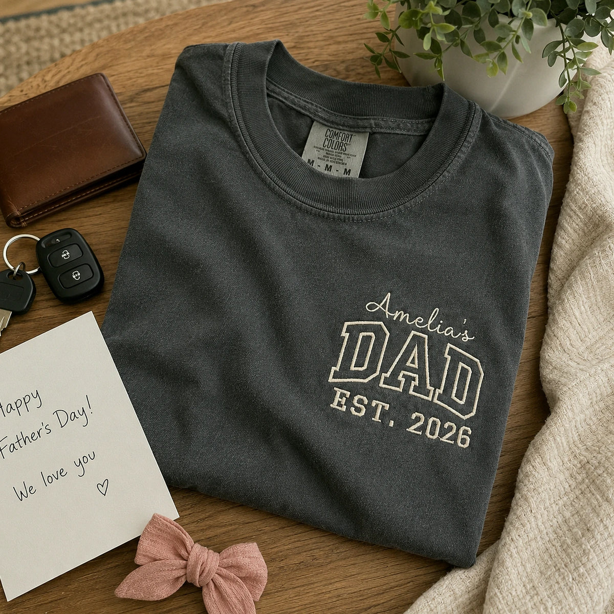 Personalized Dad Shirt with Kid Name Embroidered - Custom Fathers Day Gifts for Him, New Dad