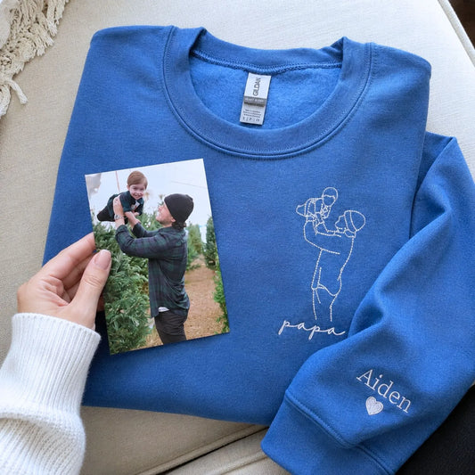 Custom embroidered Papa line art sweatshirt personalized gift for dad