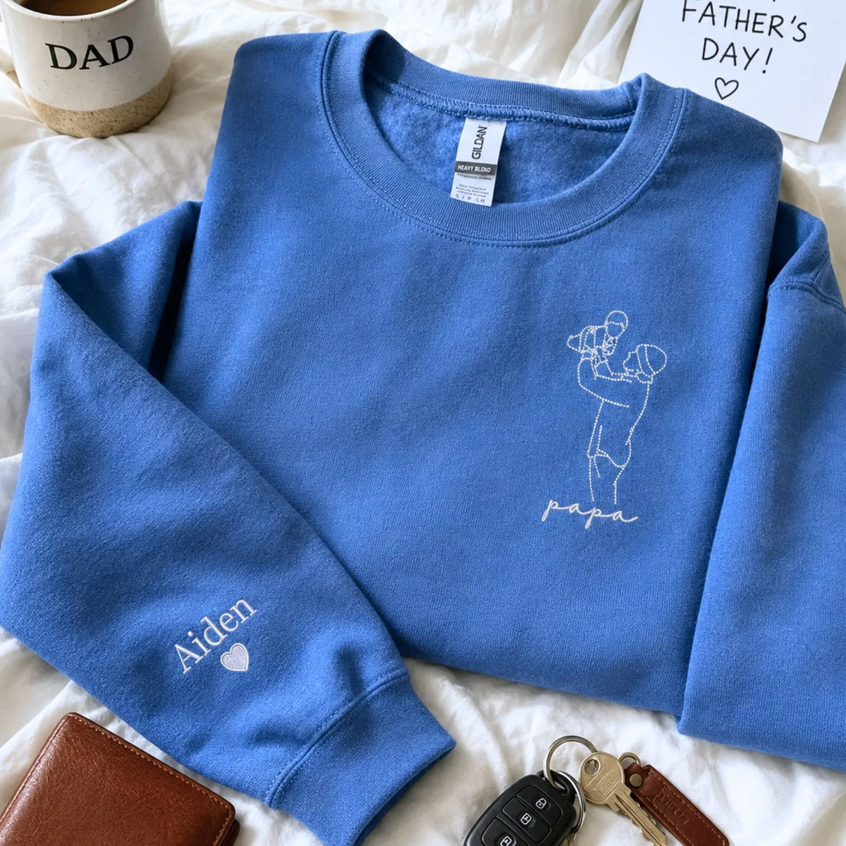 Custom embroidered Papa line art sweatshirt personalized gift for dad