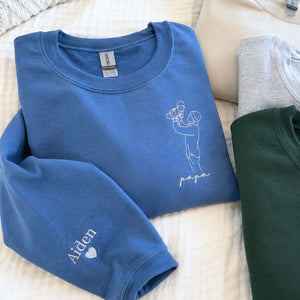 Custom embroidered Papa line art sweatshirt personalized gift for dad