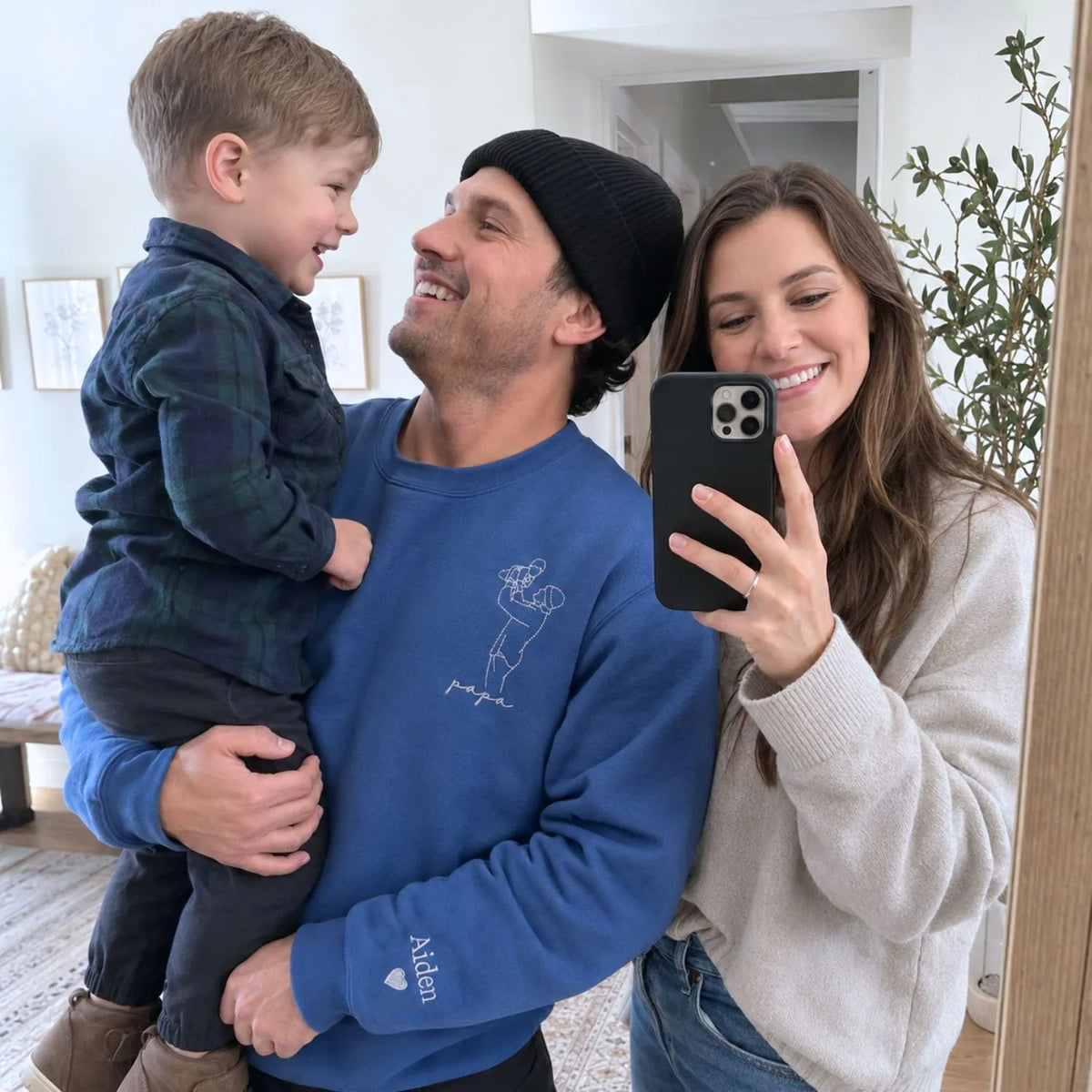 Custom embroidered Papa line art sweatshirt personalized gift for dad