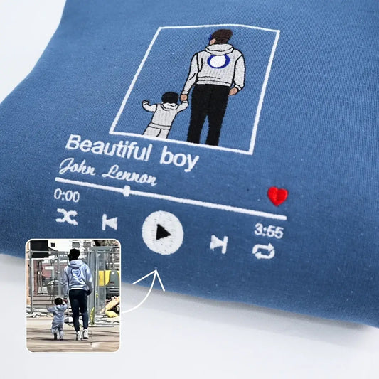 Dad and Son T-shirt with Embroidered Photo Portrait, Gift for Father's Day, New Dad Birthday