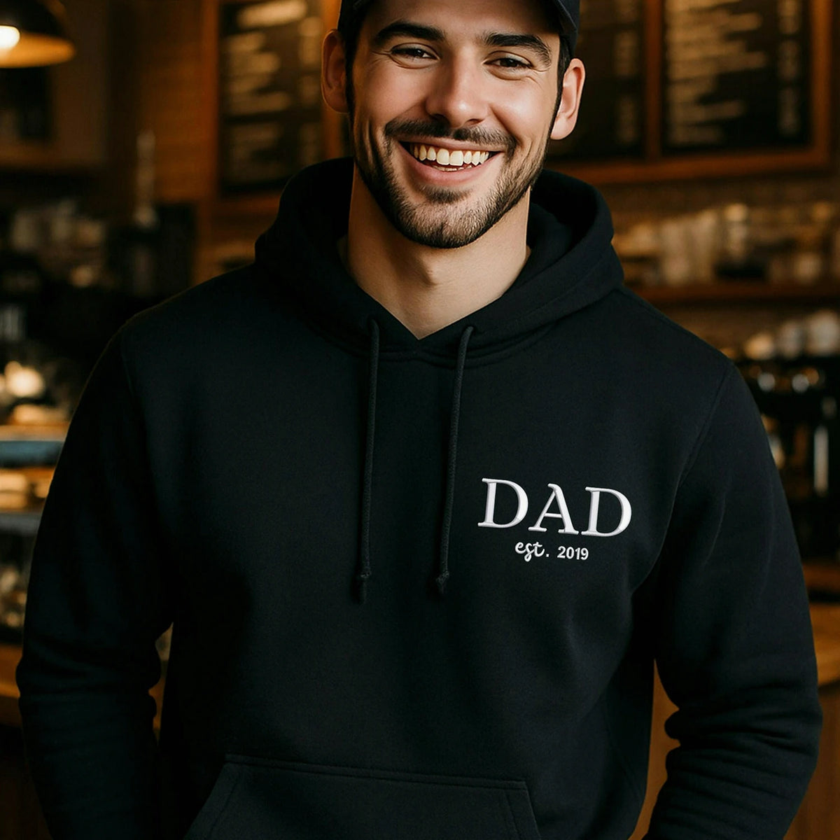 Embroidered Dad Est Year Sweatshirt - Personalized Kids Names on Sleeve, Birthday or Christmas Gift for Dad