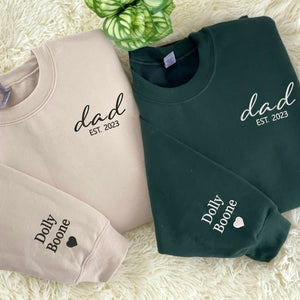 Dad Sweatshirt, Daddy Est 2024 Crewneck Embroidered, Custom Dad Sweater with Kid Name, Unique Gift for Father's Day