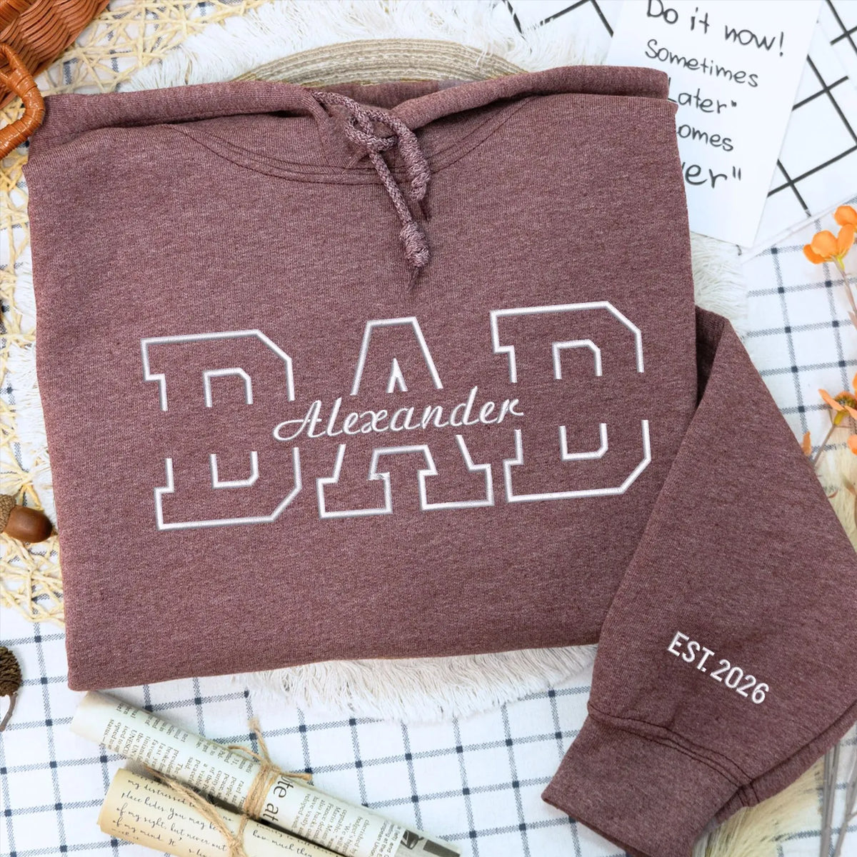 Custom embroidered dad hoodie with kids names on chest personalized Father's Day gift for husband