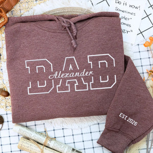Custom embroidered dad hoodie with kids names on chest personalized Father's Day gift for husband