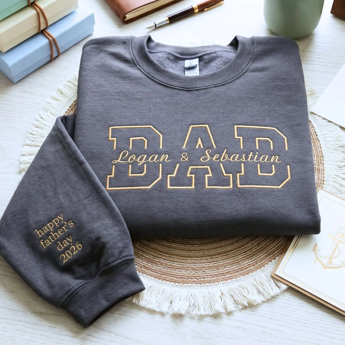 Custom embroidered dad hoodie with kids names on chest personalized Father's Day gift for husband