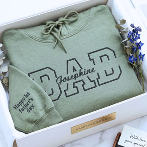 Custom embroidered dad hoodie with kids names on chest personalized Father's Day gift for husband
