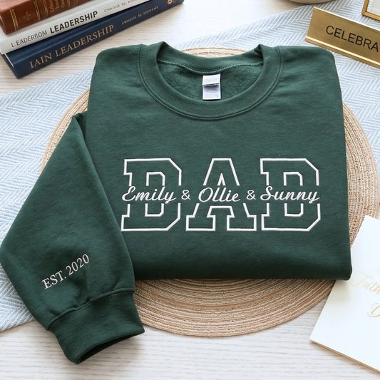 Custom embroidered dad hoodie with kids names on chest personalized Father's Day gift for husband