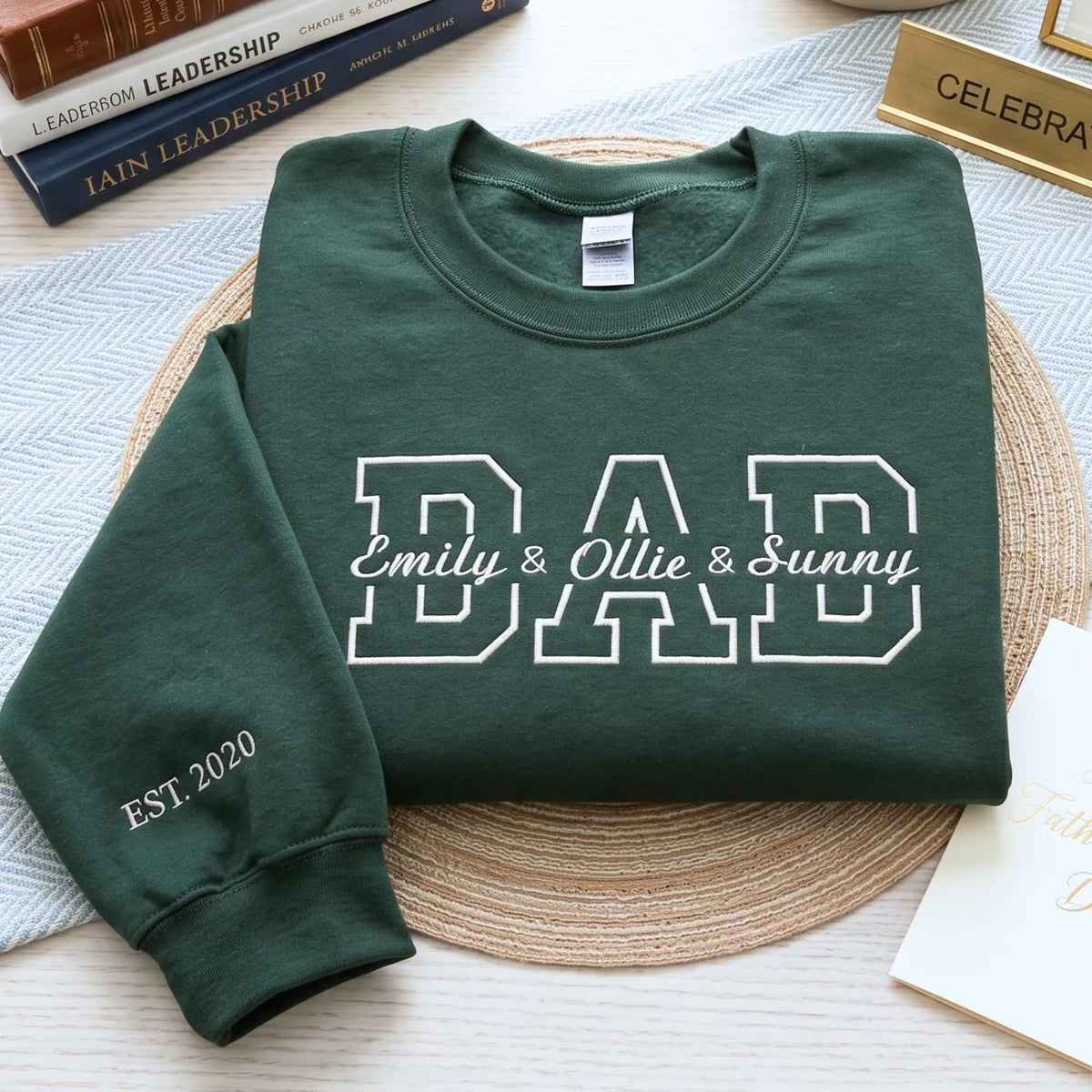 Custom embroidered dad hoodie with kids names on chest personalized Father's Day gift for husband