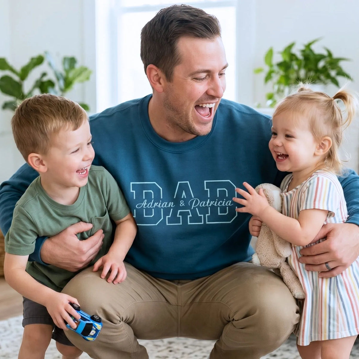 Custom embroidered dad hoodie with kids names on chest personalized Father's Day gift for husband