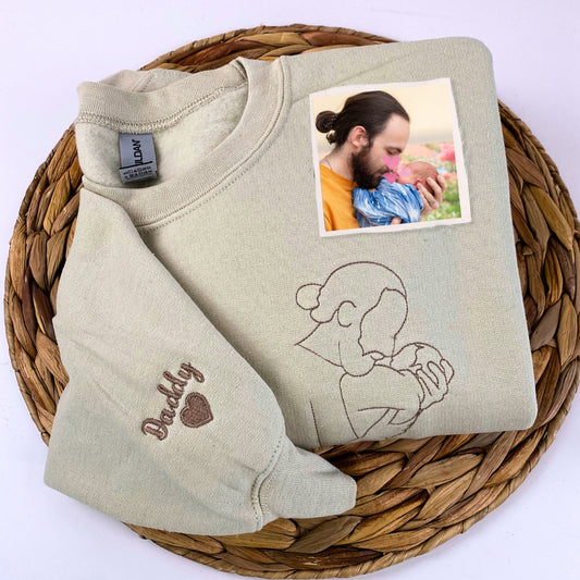 Personalized Photo Unique Gift for Dad Embroidered Crewneck Sweatshirt, Hoodie