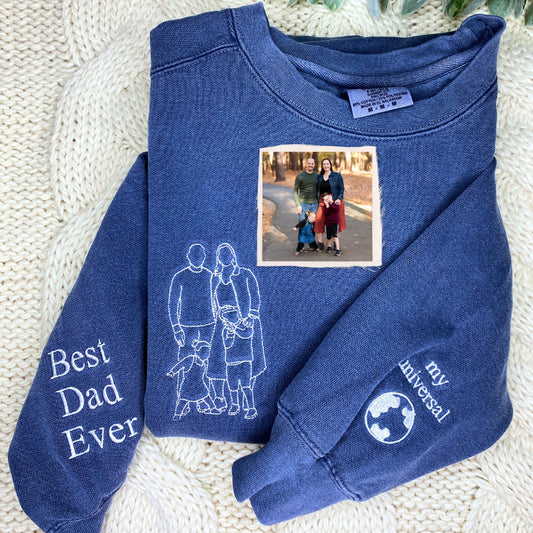 Personalized Gifts for Mom and Dad with Embroidered Photo Portrait, Kids Names on Sleeve