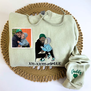 Daddy Sweatshirt or Hoodie, Embroidered Gift for Daddy with Photo Portrairt