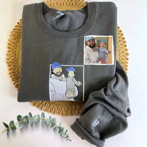 Papa Sweatshirt or Hoodie with Embroidered Dad Photo Portrait, Kids Names on Sleeve