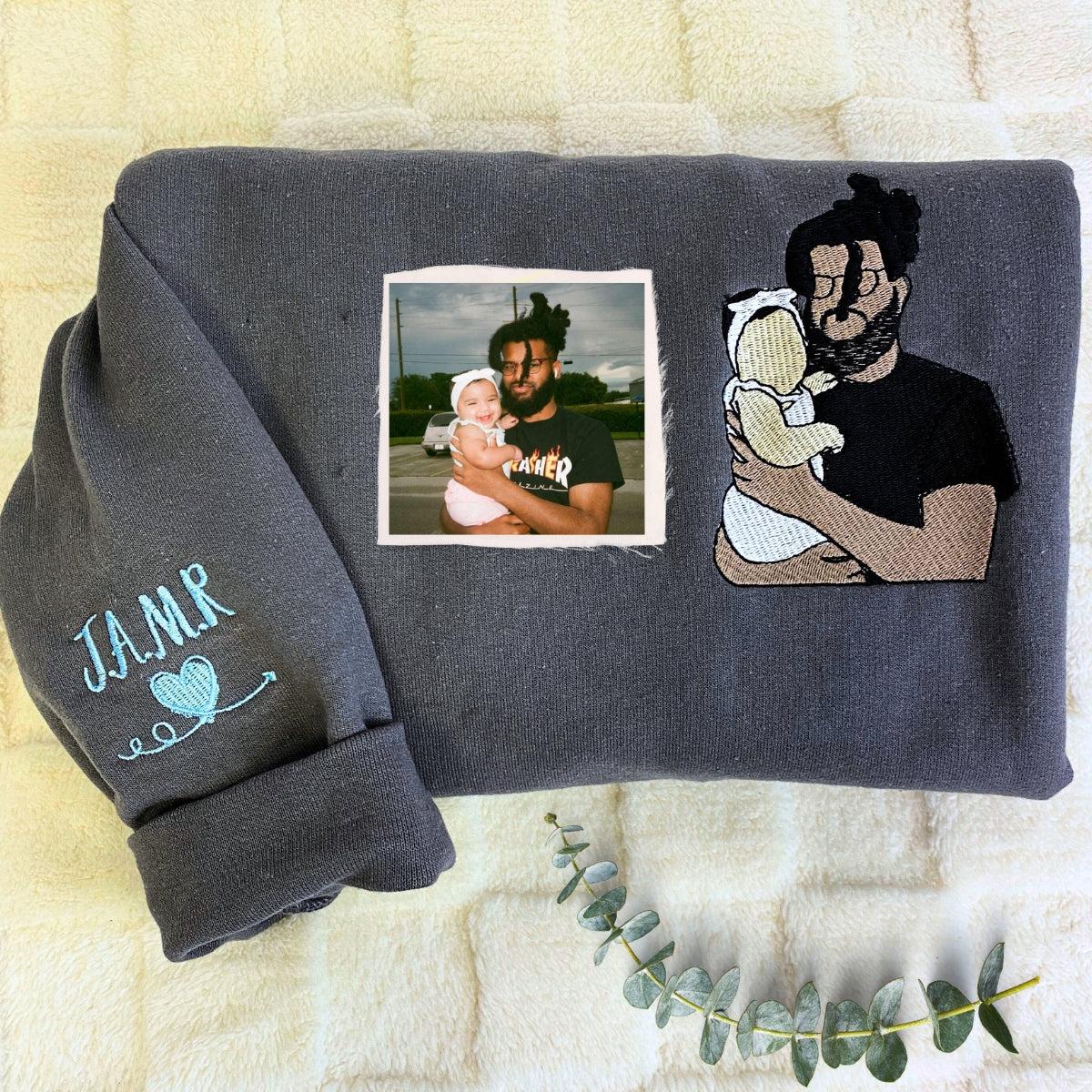 Personalized Gifts for Mom and Dad with Embroidered Photo Portrait, Kids Names on Sleeve - Embroly