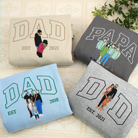 Custom Embroidered Dad Sweatshirt with Portrait from Photo, Personalized Gift for Daddy or Husband
