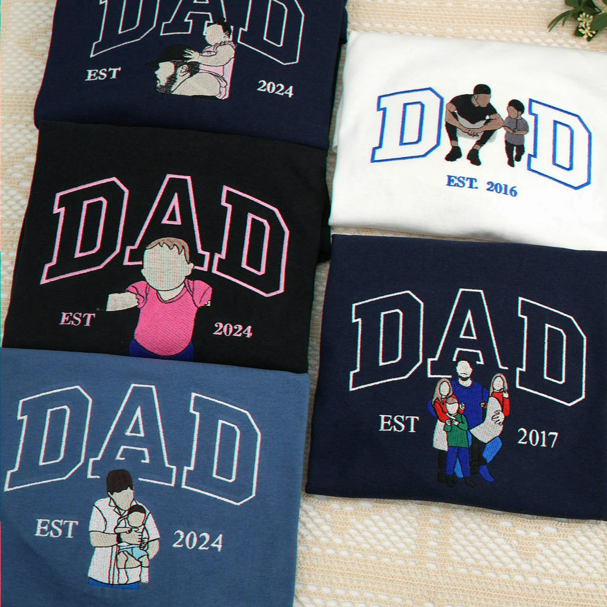 Custom Embroidered Dad Sweatshirt with Portrait from Photo, Personalized Gift for Daddy or Husband
