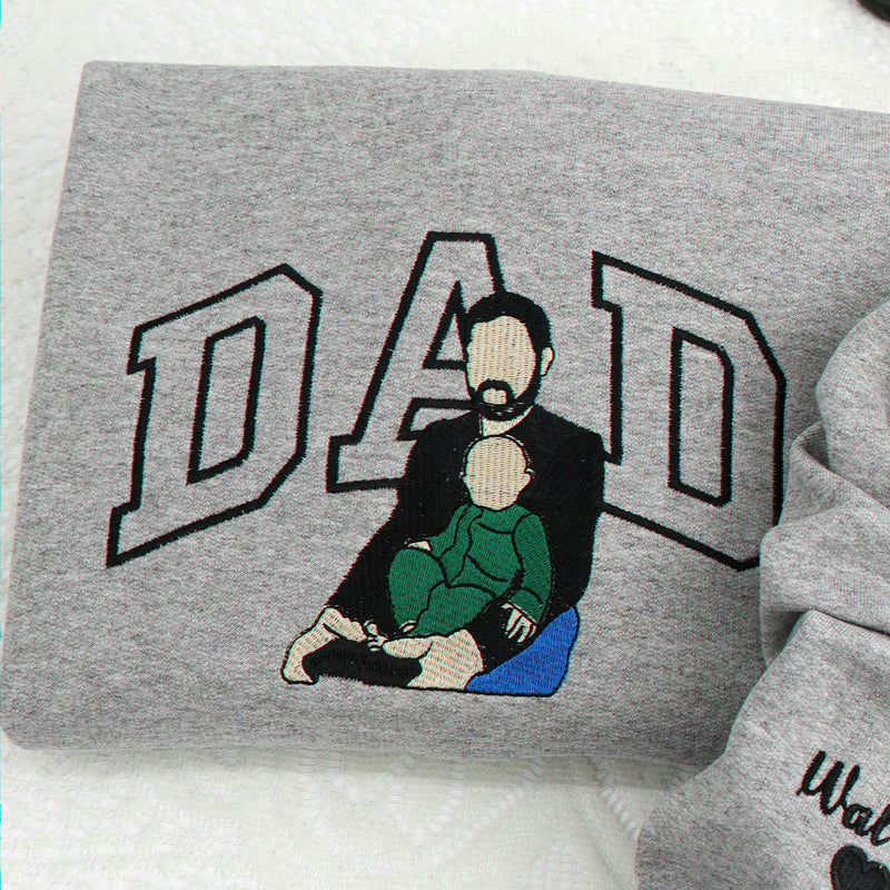 Custom Embroidered Dad Sweatshirt with Portrait from Photo, Personalized Gift for Daddy or Husband