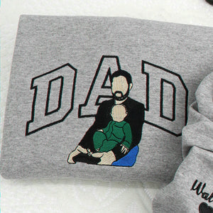 Custom Embroidered Dad Sweatshirt with Portrait from Photo, Personalized Gift for Daddy or Husband