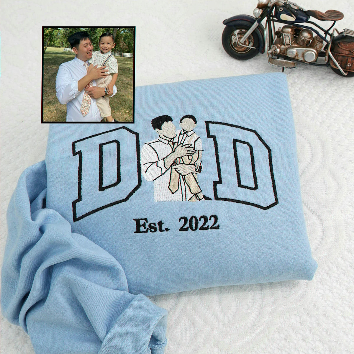 Custom Embroidered Dad Sweatshirt with Portrait from Photo, Personalized Gift for Daddy or Husband