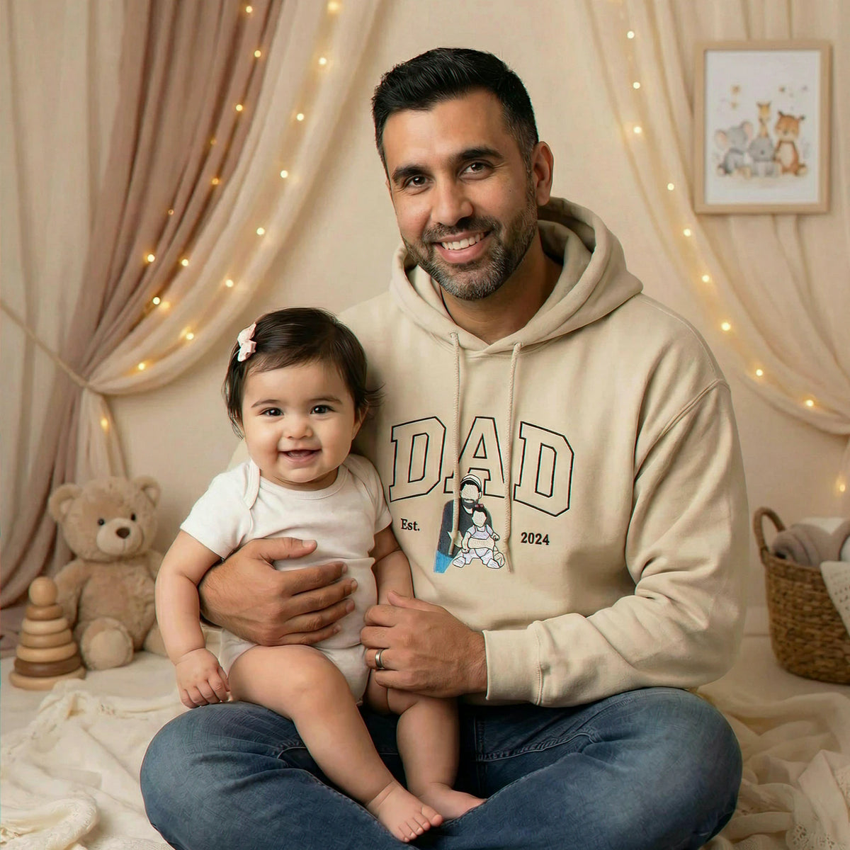 Custom Embroidered Dad Sweatshirt with Portrait from Photo, Personalized Gift for Daddy or Husband