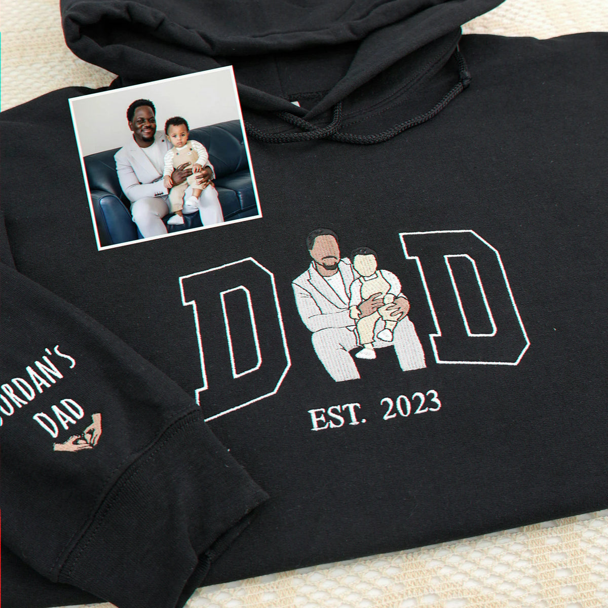 Custom Embroidered Dad Sweatshirt with Portrait from Photo, Personalized Gift for Daddy or Husband