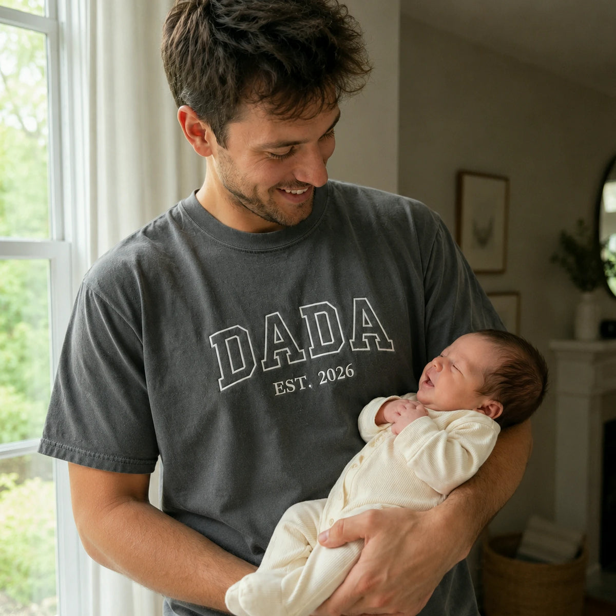 Dada Est T-Shirt or Sweatshirt Embroidered - Fathers Day Gift New Dad from Wife, Girlfriend, Mom, Sister
