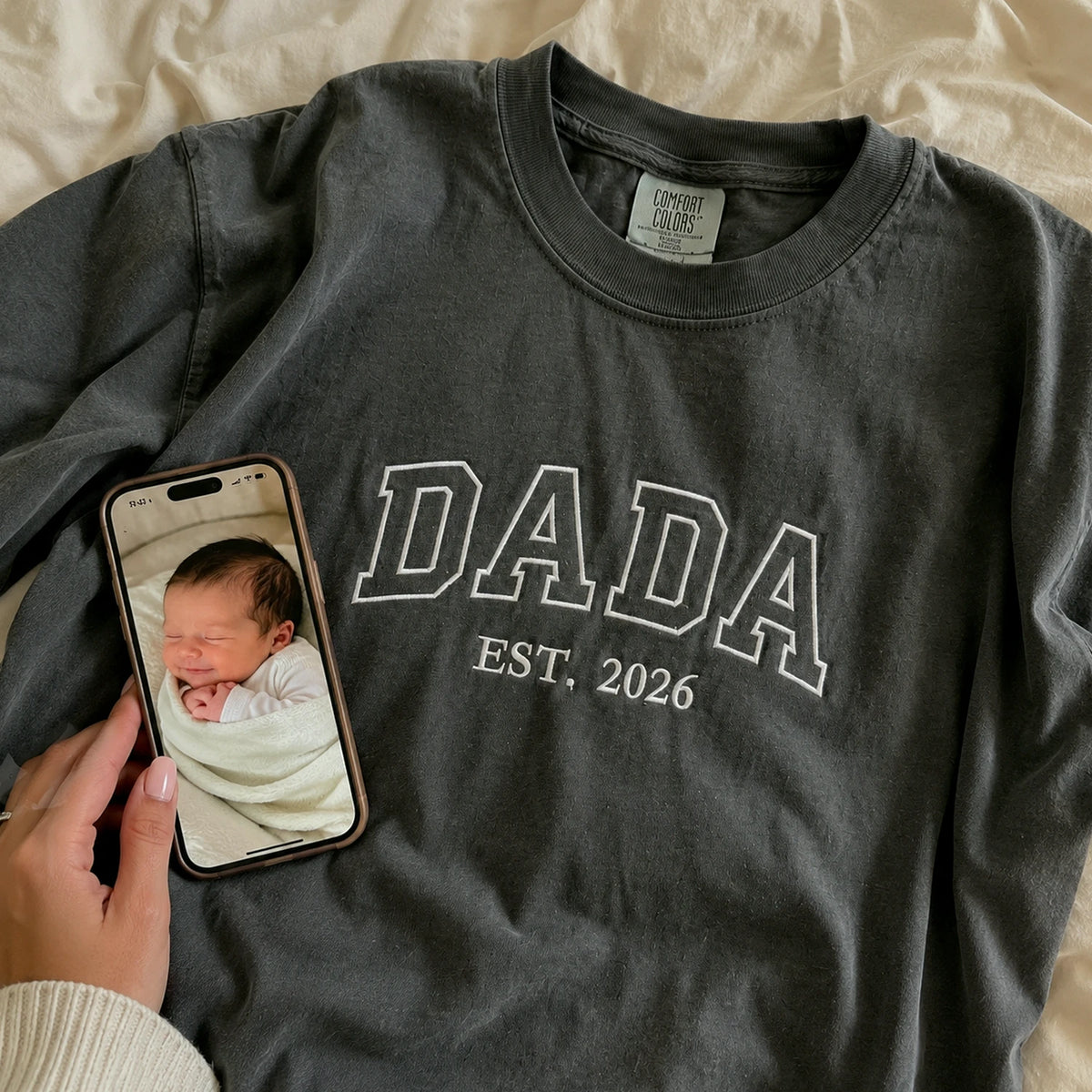 Dada Est T-Shirt or Sweatshirt Embroidered - Fathers Day Gift New Dad from Wife, Girlfriend, Mom, Sister