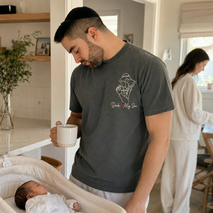 Personalized Dada Photo Line Art T-Shirt Embroidered Outline Gift for Father's Day, Gift from Wife