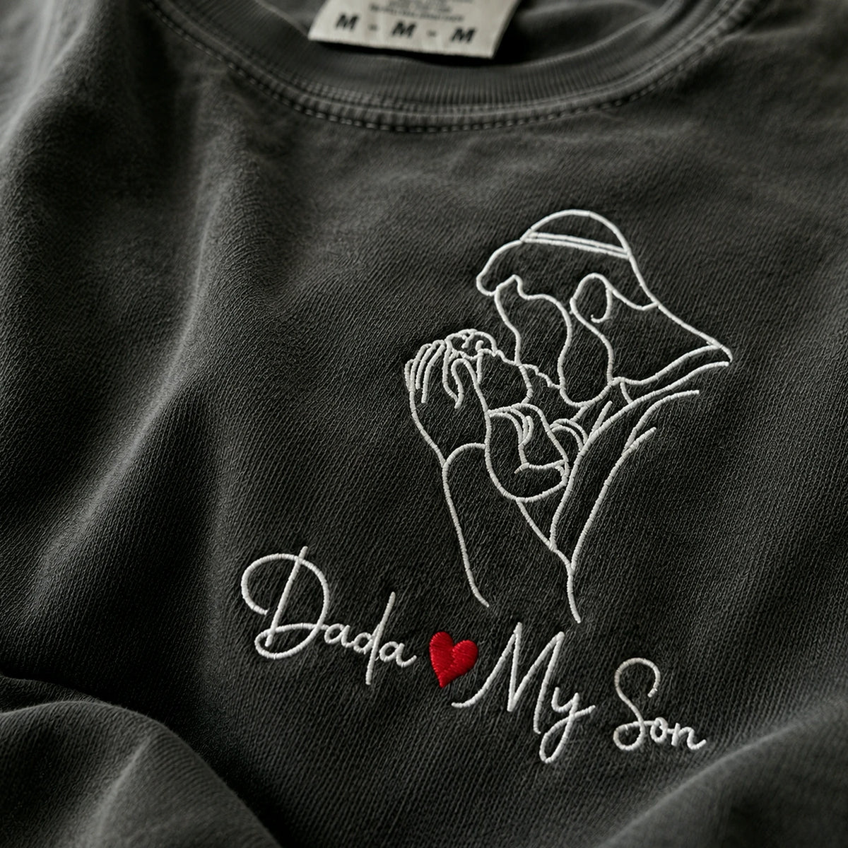 Personalized Dada Photo Line Art T-Shirt Embroidered Outline Gift for Father's Day, Gift from Wife