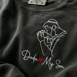 Personalized Dada Photo Line Art T-Shirt Embroidered Outline Gift for Father's Day, Gift from Wife