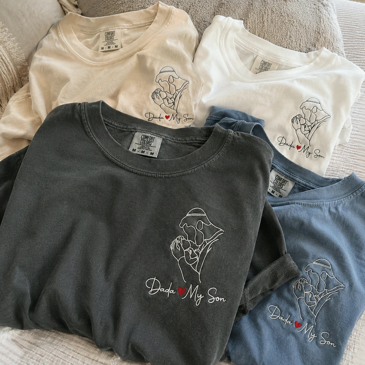 Personalized Dada Photo Line Art T-Shirt Embroidered Outline Gift for Father's Day, Gift from Wife