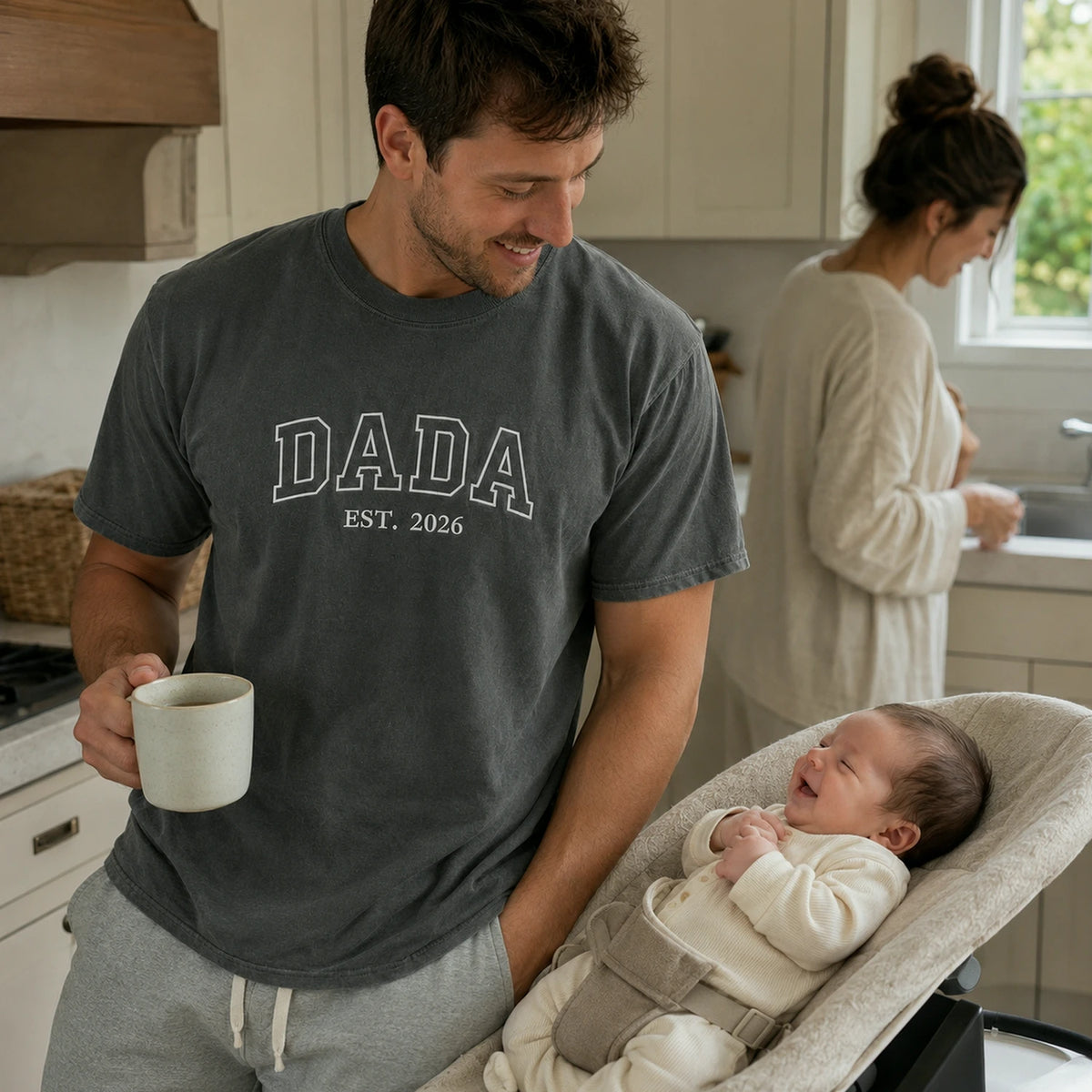 Dada Est T-Shirt or Sweatshirt Embroidered - Fathers Day Gift New Dad from Wife, Girlfriend, Mom, Sister