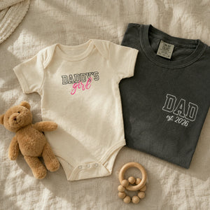 Daddy and Daughter Matching T-Shirt, Baby Onesie or Set - Embroidered Father's Day Gift for New Girl Dad